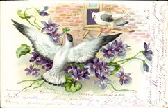 CPA Fantaisie Fleurs Oiseaux 