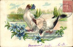 CPA Fantaisie Fleurs Oiseaux 