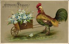 CPA Fantaisie Fleurs Coq 