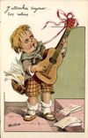 CPA Fantaisie Illustrateur Enfant Guitare 