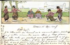 CPA Fantaisie Illustrateur Enfants Jeu de billes 