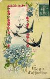 CPA Fantaisie Fleurs Hirondelle 