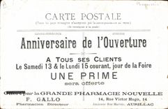 Vintage Postcard Child House of cards Birthday of the ovuerture New Pharmacy Gallo Street Victor Hugo Aurillac