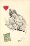 Vintage Postcard Woman Charts Heart