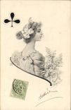 Vintage Postcard Woman Charts Clover