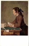 Vintage Postcard Chardin The house of cards Charts