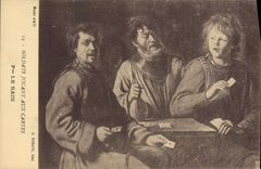 Vintage Postcard Soldiers playing charts the Dwarf