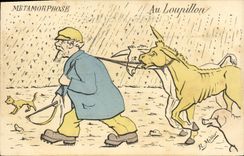 Vintage Postcards Fantaisie Illustrator Metamorphose In Loupillon Ane mule