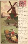 CPA Fantaisie Illustrateur Femme Moulin a vent