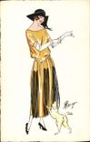 CPA Fantaisie Illustrateur Femme Chien