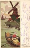 CPA Fantaisie Illustrateur Femme Moulin a vent