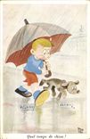 CPA Fantaisie Illustrateur Enfant Chien