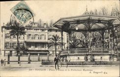 Vintage Postcard Kiosque Toulon Places weapons and the police port authority