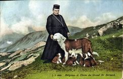Vintage Postcard Religious Dogs and dogs of Large St Bernard Chien
