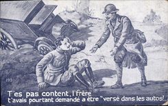 CPA Militaria T'es pa content frere 