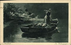 Postal Mujer en barca