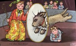 Vintage Postcard Cirque Children a dog well draws up