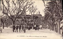 Vintage Postcard Cannes alleys and the Kiosk of the music