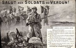 Vintage Postcard Militaria Hello with the soldiers of Verdun Agenda of General Joffre