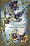 Vintage Postcard Fantasy Flowers Bird Swallow