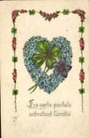 Vintage Postcard Fantasy Flowers Clover Heart