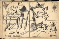 Vintage Postcard Fantasy Illustrator Old woman routine Progress