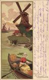 Vintage Postcard Fantaisie Illustrator Woman Windmill Vegetaline