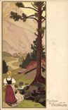 Vintage Postcard Fantasy Illustrator Woman Mountains Vegetable fat