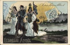 Vintage Postcard Happy Fantasy Illustrator Year 1906 Militaria