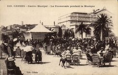 Vintage Postcard Kiosk Cannes municipal Casino the walk during the music