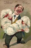 Vintage Postcard Fantasy Man Children Babies