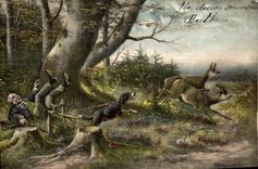 CPA Chasse Chasseur Chien Biches