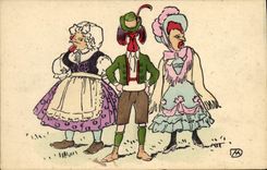 Vintage Postcard Fantasy Illustrator Cock and hens