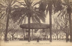 Vintage Postcard Kiosk of music and Cannes palm trees