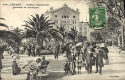 Vintage Postcard Kiosk Cannes municipal Casino during the music