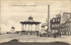 Vintage Postcard Kiosk Cherbourg Place Republique