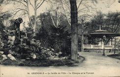 Vintage Postcard Kiosk and the Grenoble torrent the garden of city