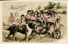 CPA Chien Chiens Enfants Un souvenir 