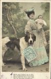 CPA Chien Chiens Femme Enfant Bebe 