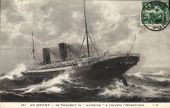 Vintage Postcard Boat Steamer Transatlantic Le Havre Lorraine through the Atlantic