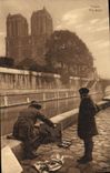 CPA Peintre Le Long de la Seine Paris Notre Dame