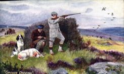 CPA Chasse Chasseur Grouse driving Chien Chiens