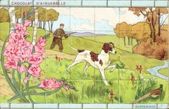 Postal Caza Perro Chocolate de Aiguebelle Perdiz Septiembre