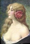 Vintage Postcard Fantasy Illustrator flowered Beauty Woman