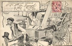 Vintage Postcard Fantasy Illustrator Change of residence Brownish Leon Thor Vaucluse Street of Michodiere Henry Morin Removal