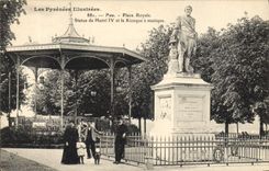 Vintage Postcard Pau Places Royal Statue of Henri IV and the Bandstand