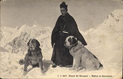 CPA Chien Chiens Grand St Bernard Maitre et serviteurs 