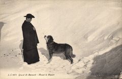 CPA Chien Chiens Grand St Bernard Avant le depart 