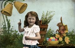 Vintage Postcard Bells Child Rabbit