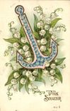 Vintage Postcard Fantaisie Flowers Lily of the valley Anchors of marine